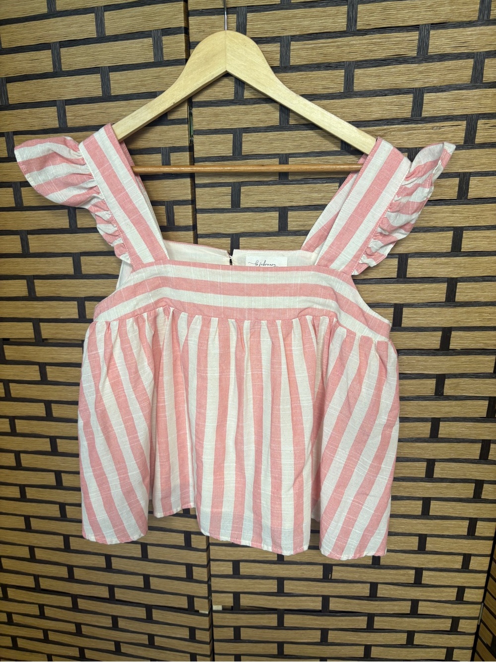 In February Pink And White Stripe Cotton Crop Tank Top Size Medium